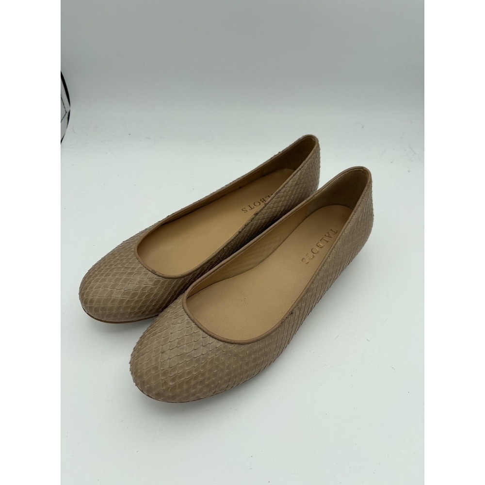 Talbots Shoes Womens Size 6.5 Beige Leather Ballet Flats Round Toe Slip On